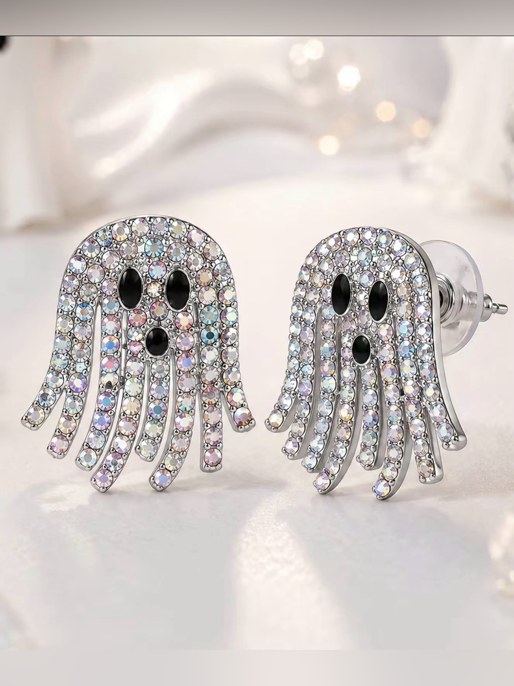 RHINESTONE HALLOWEEN GHOST EARRINGS